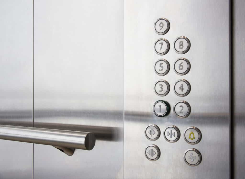 Inside elevator buttons and handrails
