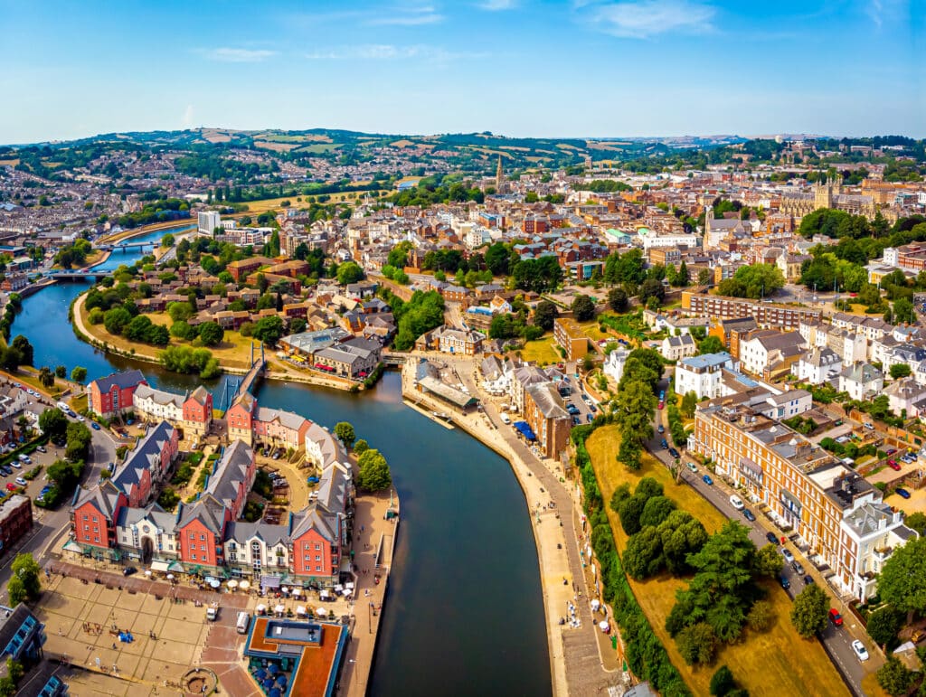 Aerial view of Exeter in summer day, UK